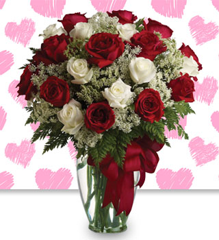 The Extravagant 'Love's Divine' Red & White Rose Arrangement - Save 25% Now