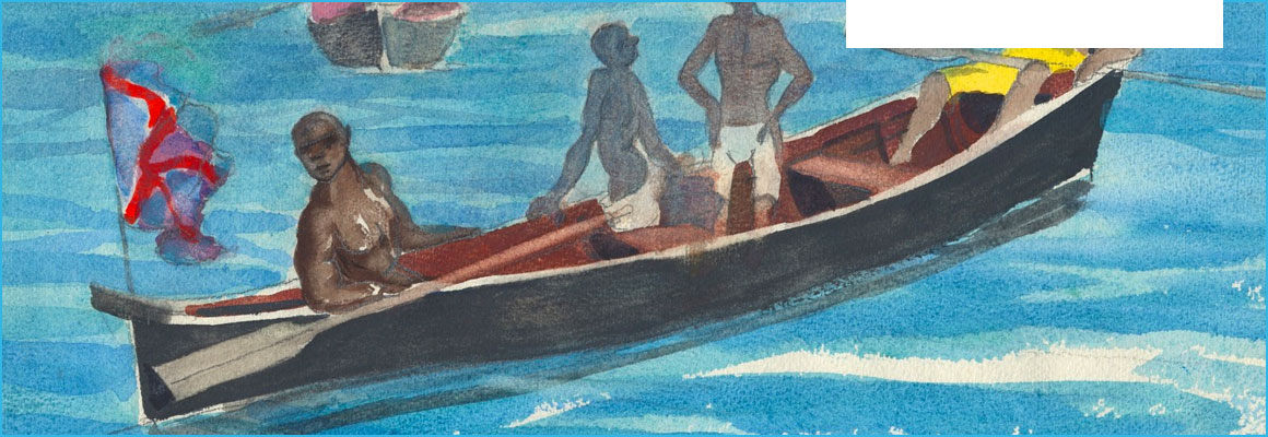 Clickable image of Men In Boat, entry to Learning Lab Collection.