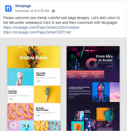 Nicepage Facebook account