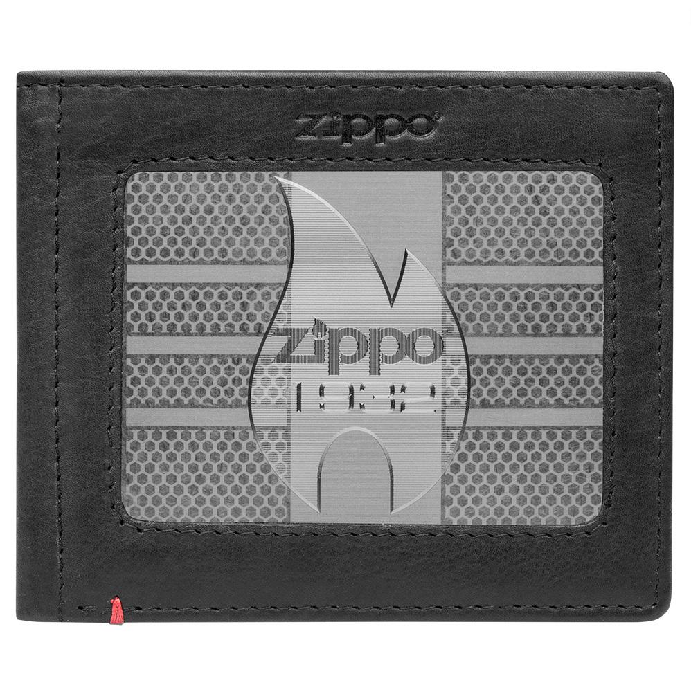 Image of Black Leather Wallet- Zippo 1932 Metal Plate Design