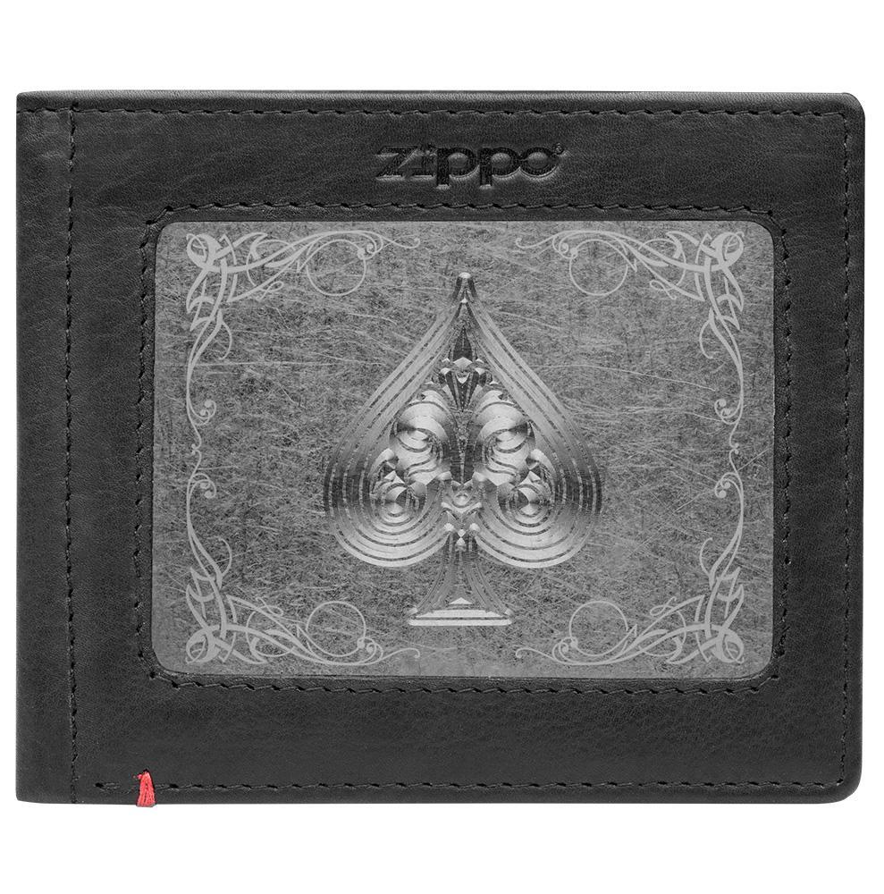 Image of Black Leather Wallet- Spade Metal Plate Design