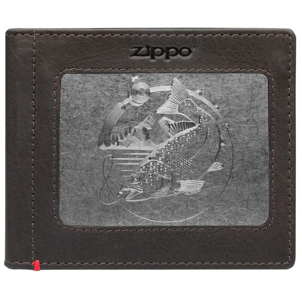 Image of Mocha Leather Wallet- Bass Metal Plate Design