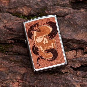 Skull and Snake Wood Emblem Design Lighter