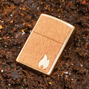 Brass Flame Design Wood Emblem Lighter