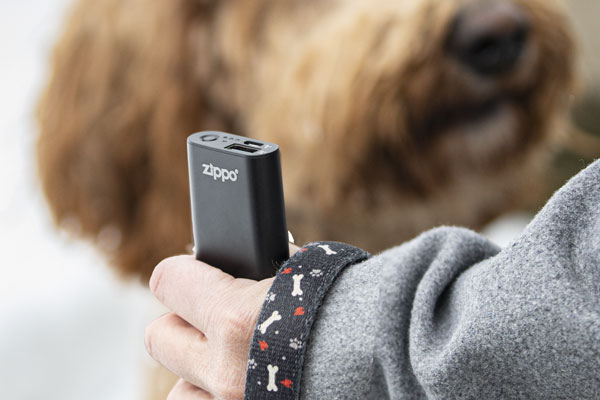 3 hour hand warmer in use while walking a dog