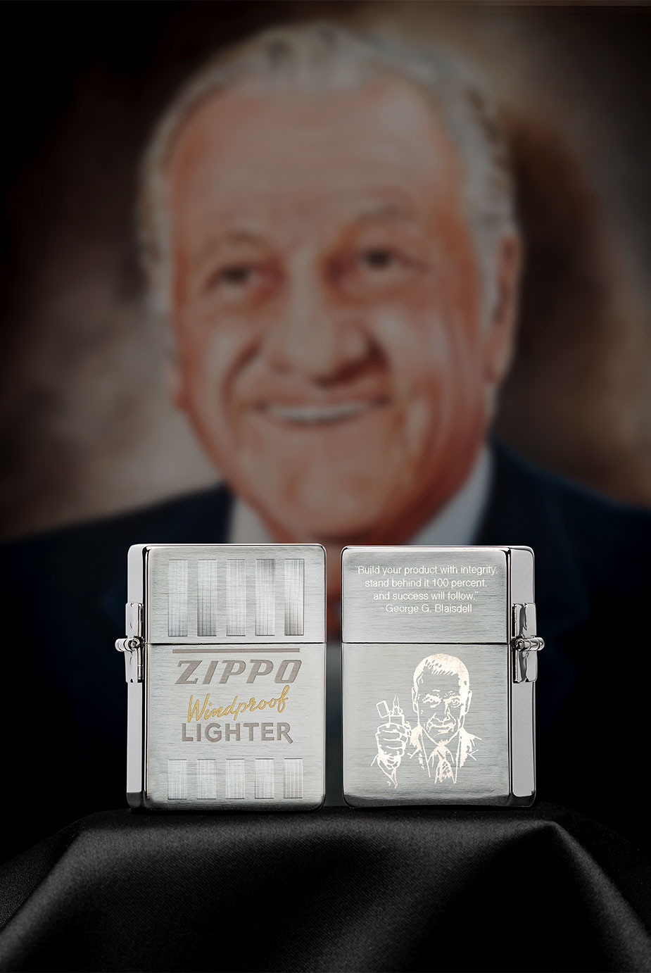 Integrity collectible lighter front and back with portrait Mr. Blaisdell