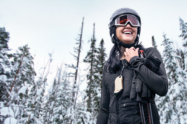 Champagne HeatBank 9s Rechargeable Hand Warmer On Skier