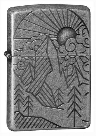 Antique Silver Geometric Mountain Design Lighter