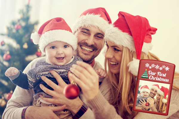 Family Photo With First Christmas Custom Lighter