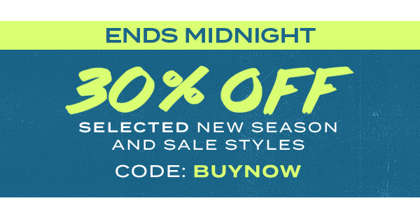 ends midnight 30 percent off selected new season and sale styles. Code: BUYNOW