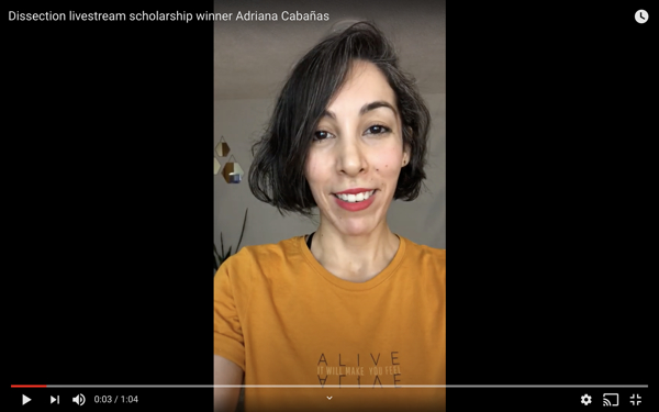 Dissection livestream scholarship winner Adriana Caba?as