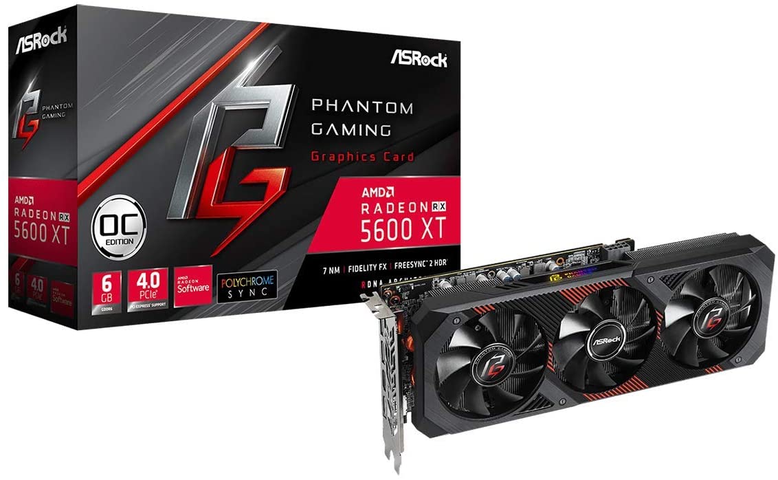 AsRock Radeon RX 5600 XT Graphics Card, (6GB GDDR6, Model Phantom Gaming D3 RX5600XT PGD3 6GO)