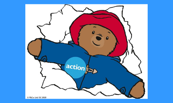 Paddington Bear as Action charity mascot