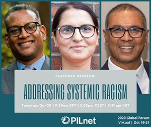 flyer for the event addressing systemic racism panel at PILnet 2020