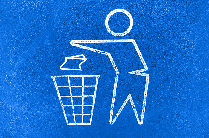 illustration d''un gens jetant un papier dans une poubelle