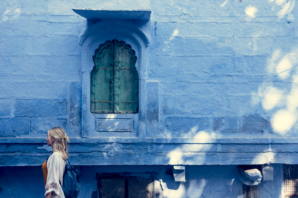 Woman Exploring the Blue City