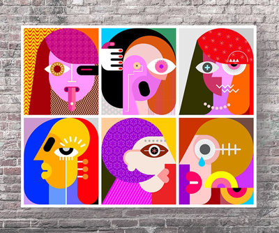 Six Faces Layered Vector Illustration