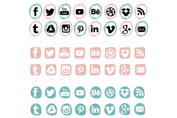 Handdrawn Social Media Icons | Photoshop or Illustrator