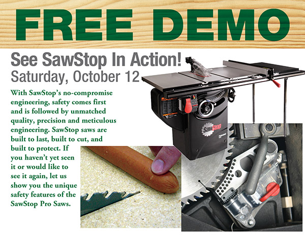 SawStop Free Demo - Sat. Oct. 12