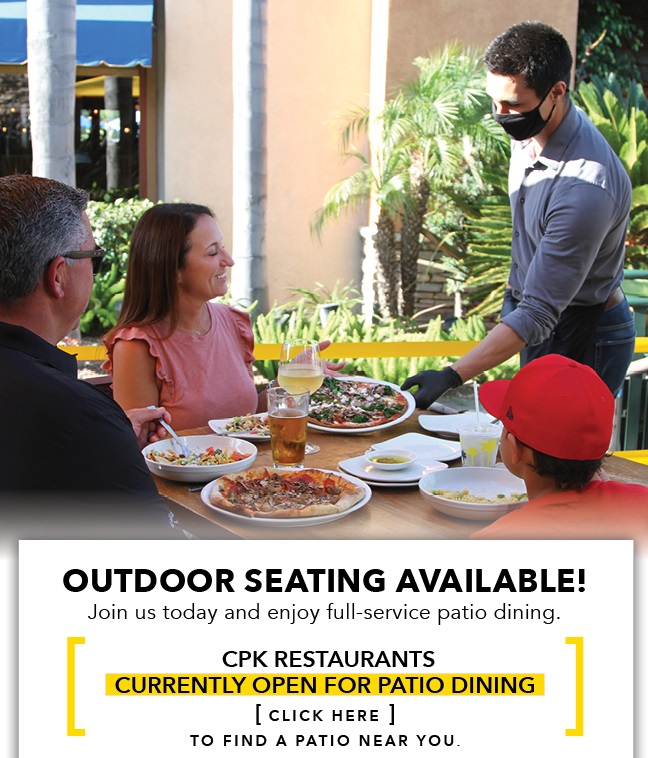 Outdoor Seating Available. Join us on one of our full service patios.