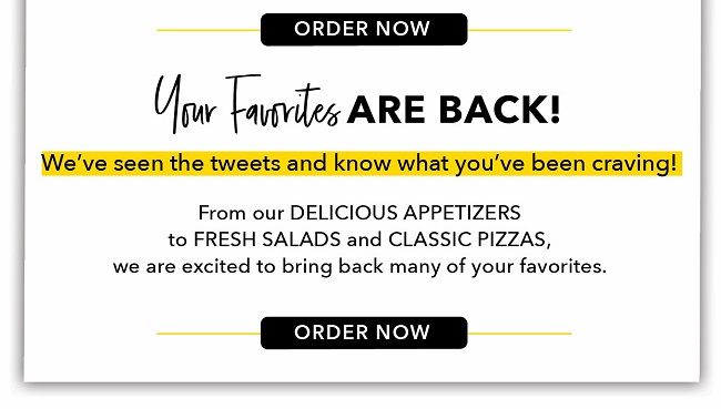 Your Favorite menu items are back!