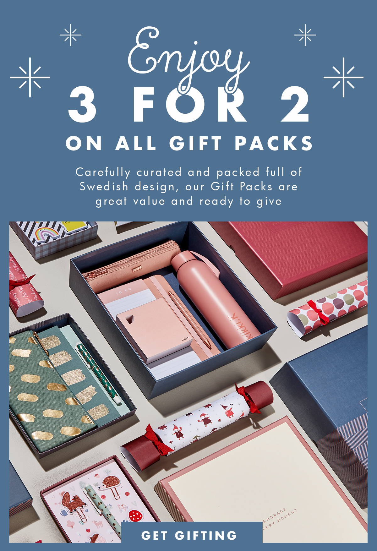 Enjoy 3 for 2 on all gift packs. Get gifting. 