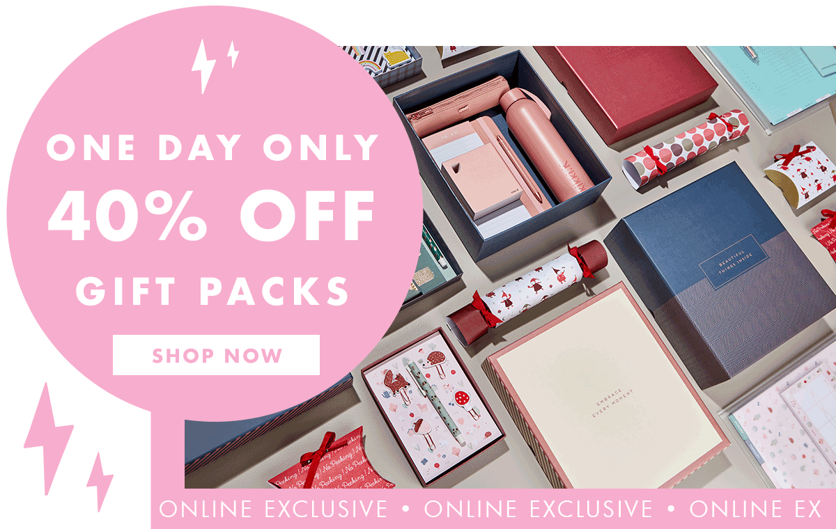 One day only 40% off Gift packs. Online only. Shop now. 